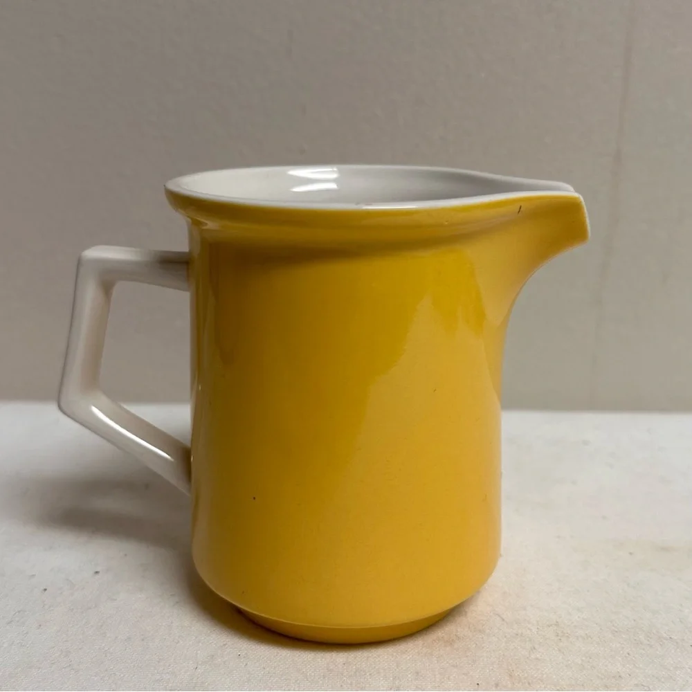 Mid-Century Yellow and White Ceramic Coffee Creamer Pitcher Japan
